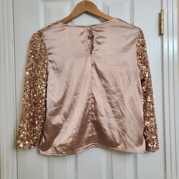 Jacquie The Label 3/4 Sleeve Rose Gold Sequin Crop Top Cocktail Party Size M - Picture 3 of 9